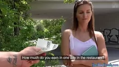 Play Gorgeous Euro brunette babe gets bent over and rides a thick dick for cash in an outdoor POV scene, ending with a passionate blowjob